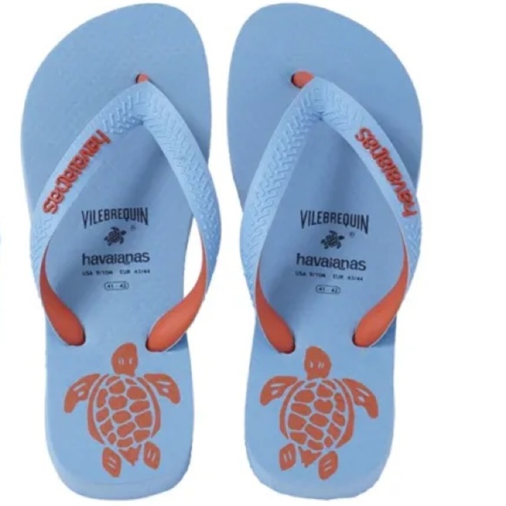Havaiana’s x Vilbrequin Turtle Flip Flops - Sky Blue & Orange